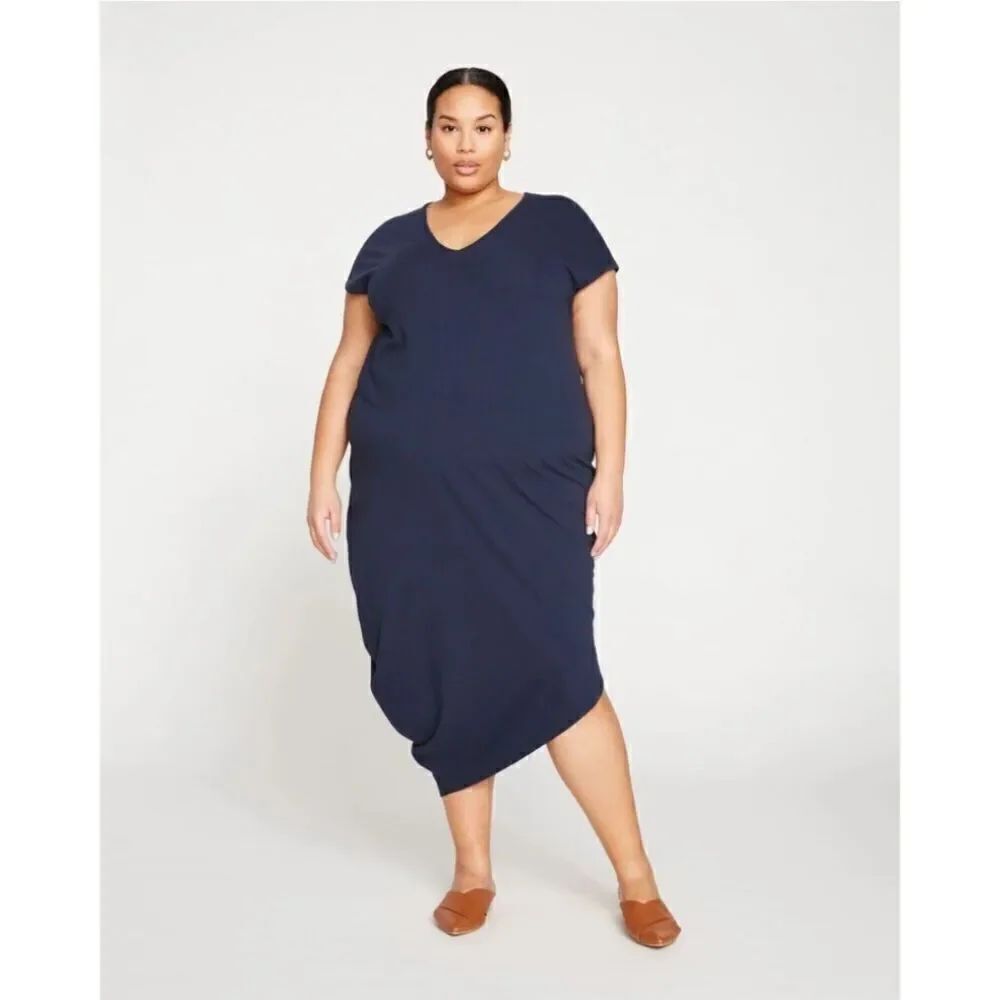 Universal Standard Iconic Geneva V Neck Short Sleeve Navy Blue Dress Sz 4XL NWT